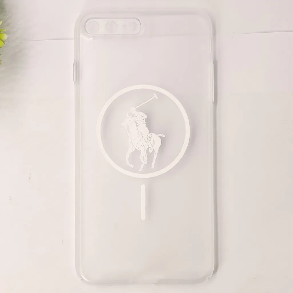 iPhone 7 Plus|8 Plus 3D Matte Acrylic Side Cutt With Polo Magsafe Printed Back Case (Crystal)