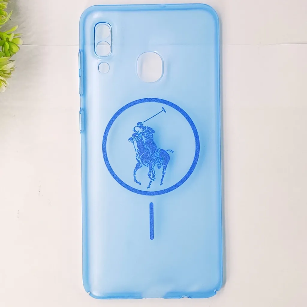 Samsung A20|A30 3D Matte Acrylic Side Cutt With Polo Magsafe Printed Back Case (Blue)