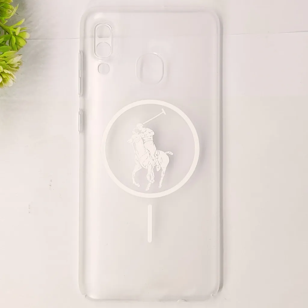 Samsung A20|A30 3D Matte Acrylic Side Cutt With Polo Magsafe Printed Back Case (Crystal)