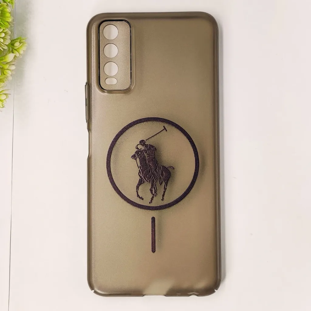 Vivo Y20|Y20i|Y20S|Y12S|Y12A 3D Matte Acrylic Side Cutt With Polo Magsafe Printed Back Case (Black)