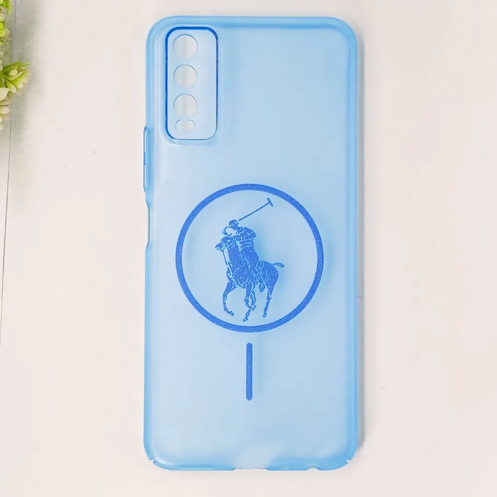 Vivo Y20|Y20i|Y20S|Y12S|Y12A 3D Matte Acrylic Side Cutt With Polo Magsafe Printed Back Case (Blue)