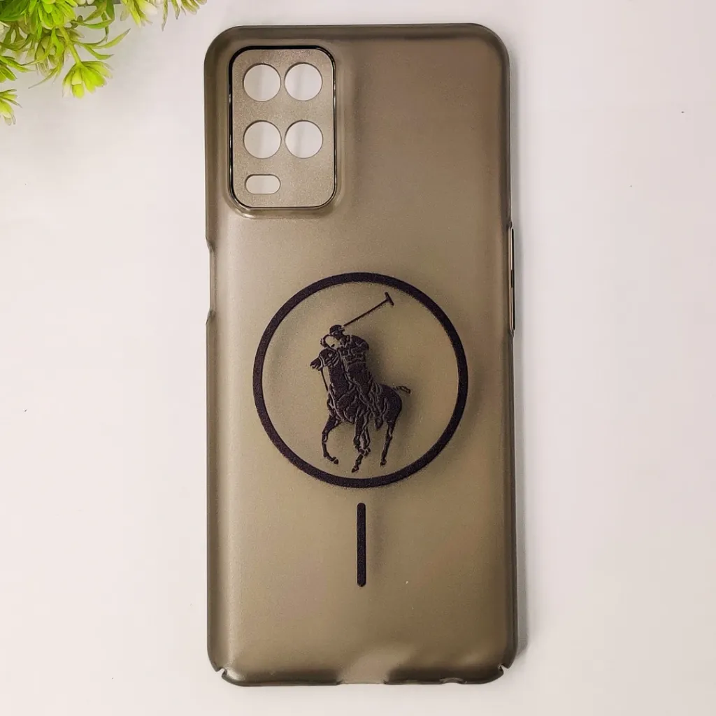 Oppo A54 3D Matte Acrylic Side Cutt With Polo Magsafe Printed Back Case (Black)