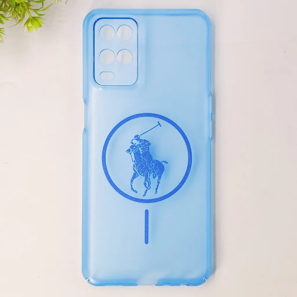 [PO19BOA54-2-3] Oppo A54 3D Matte Acrylic Side Cutt With Polo Magsafe Printed Back Case (Blue)