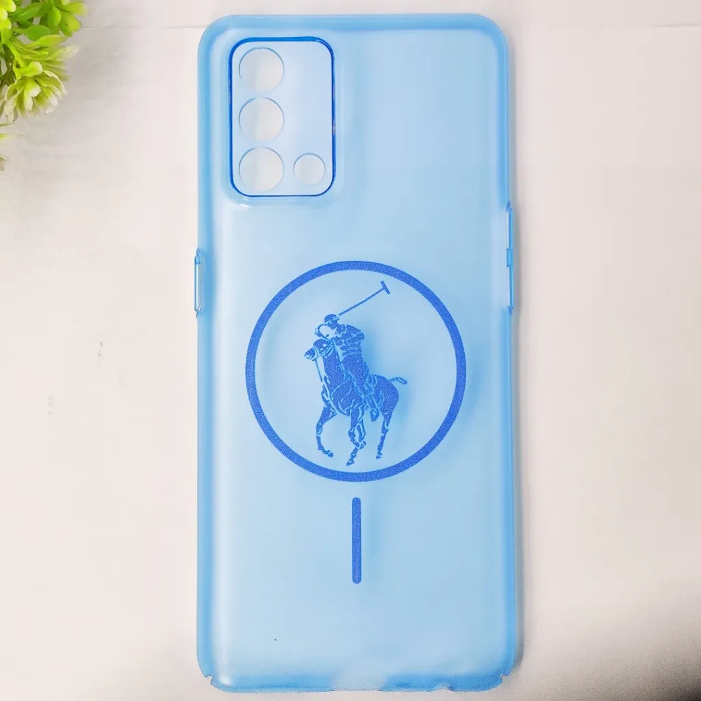 Oppo F19 4G 3D Matte Acrylic Side Cutt With Polo Magsafe Printed Back Case (Blue)