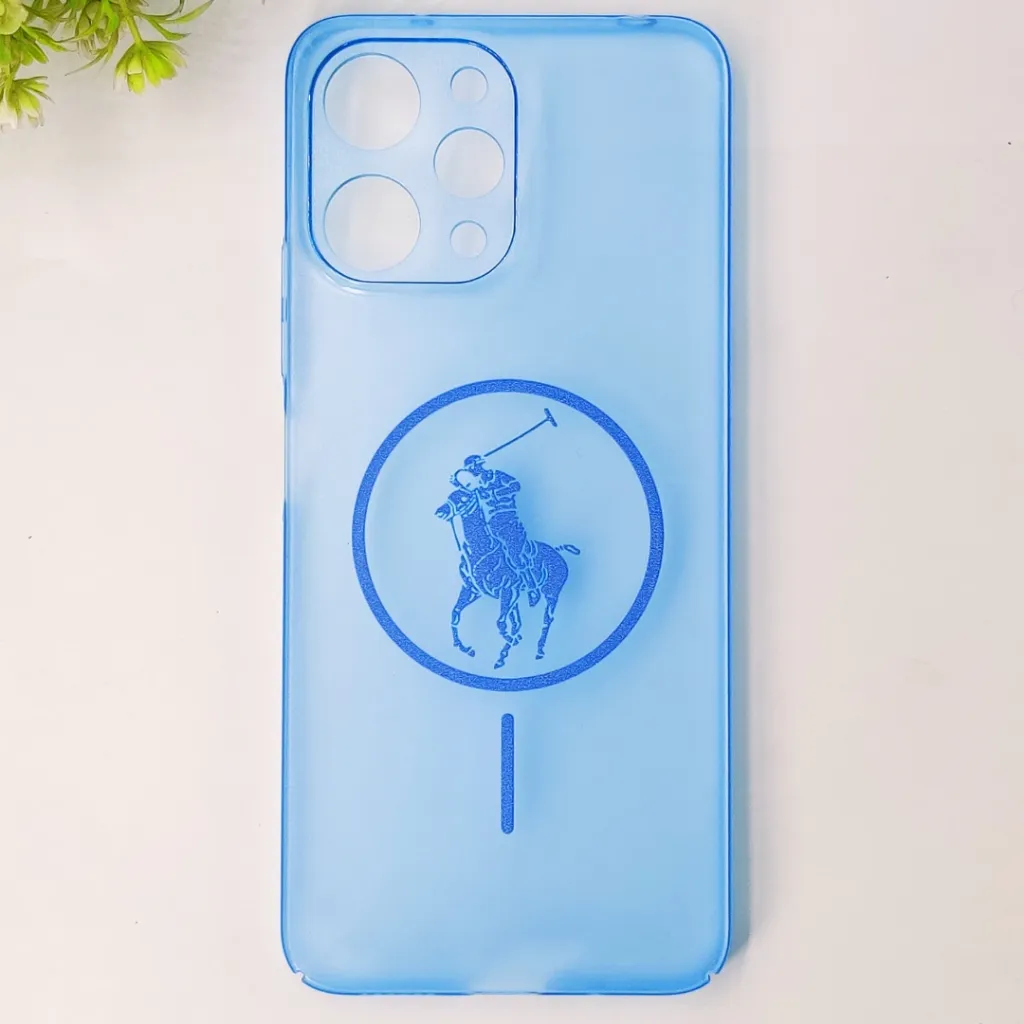 [PO19BMI12-2-3] Redmi 12 4G 3D Matte Acrylic Side Cutt With Polo Magsafe Printed Back Case (Blue)