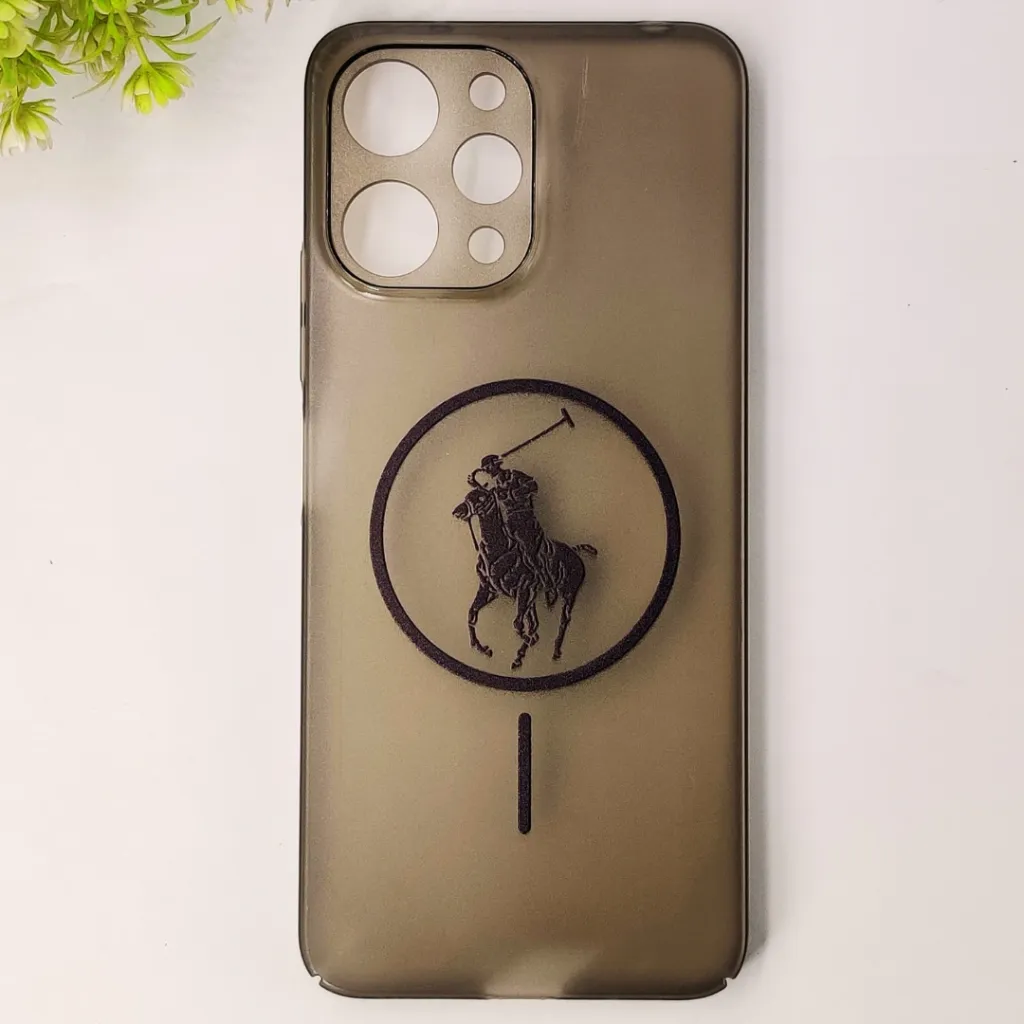 [PO19BMI12-2-2] Redmi 12 4G 3D Matte Acrylic Side Cutt With Polo Magsafe Printed Back Case (Black)