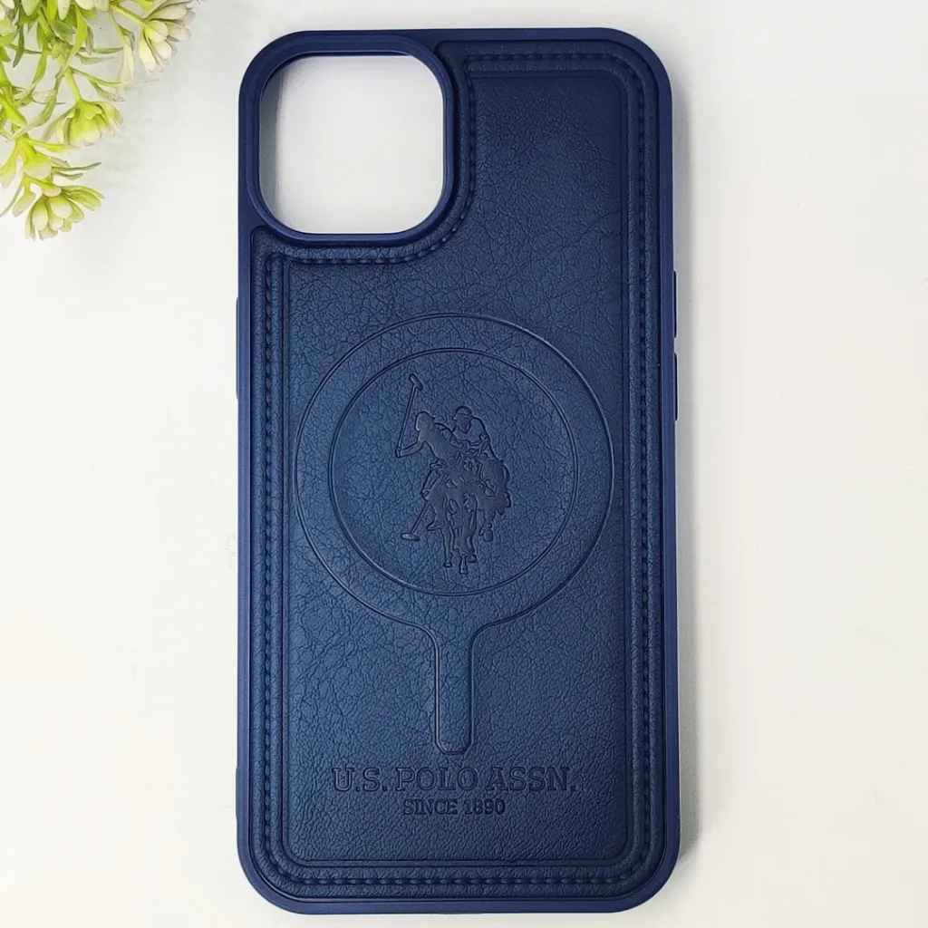 [PO42BIP14-29-17] iPhone 14|iPhone 13 Premium 3D Polo Logo Leather With Magsafe Wireless Charging Compatible Back Case (Navy Blue)