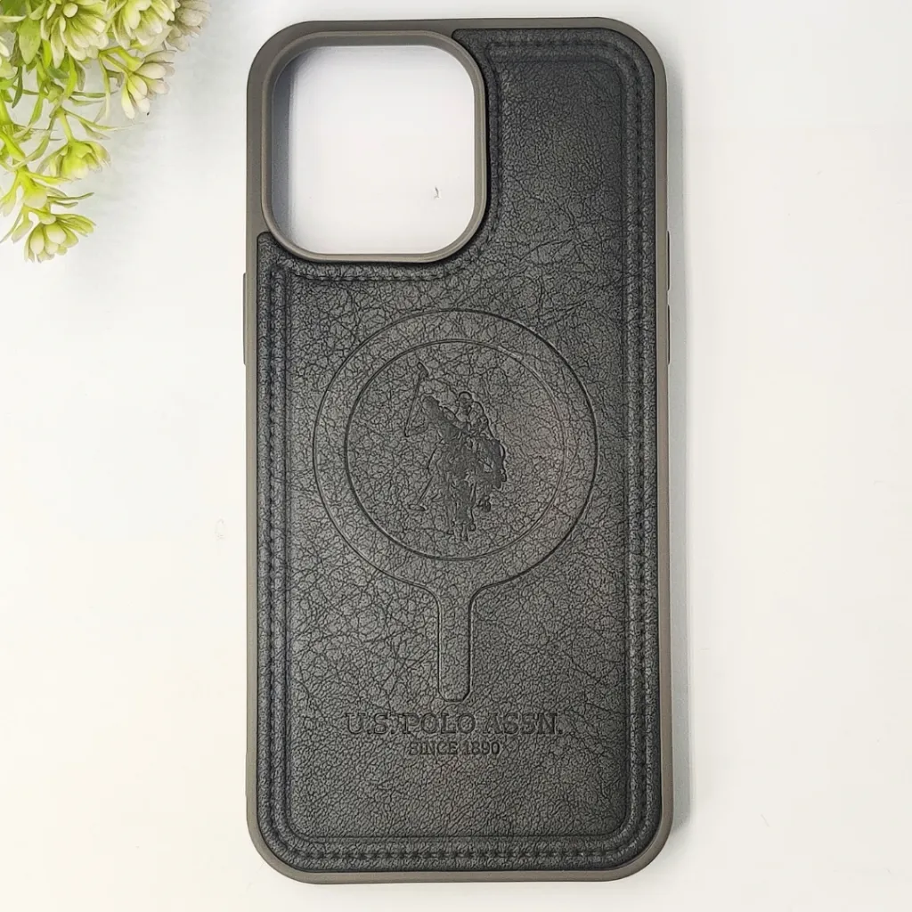 [PO42BIP14PMAX-29-36] iPhone 14 Pro Max Premium 3D Polo Logo Leather With Magsafe Wireless Charging Compatible Back Case (Natural Tiatnium)