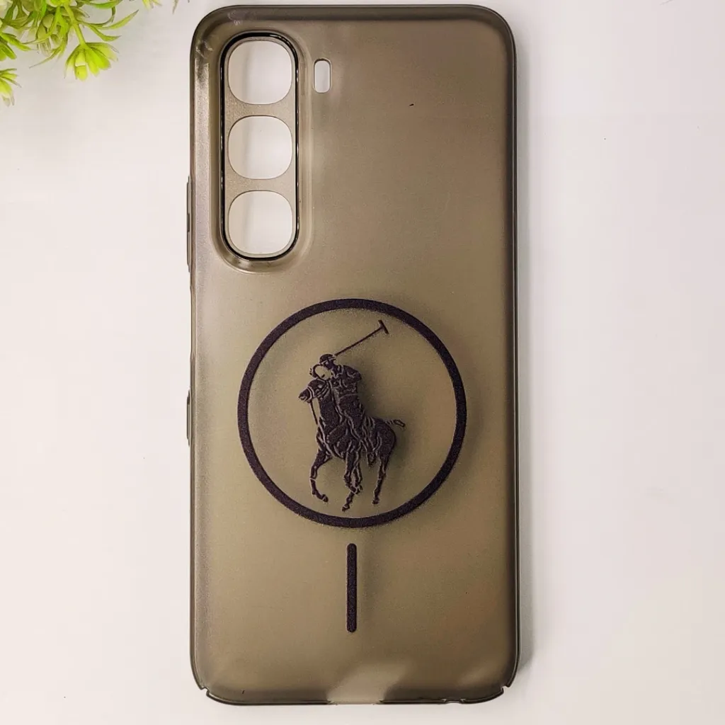 Infinix Hot 60 4G |Hot 60i 4G 3D Matte Acrylic Side Cutt With Polo Magsafe Printed Back Case (Black)