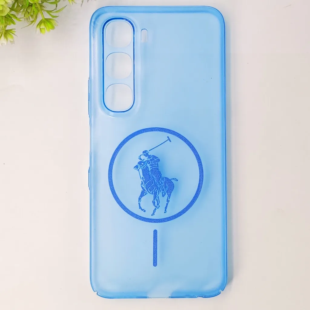 Infinix Hot 60 4G |Hot 60i 4G 3D Matte Acrylic Side Cutt With Polo Magsafe Printed Back Case (Blue)