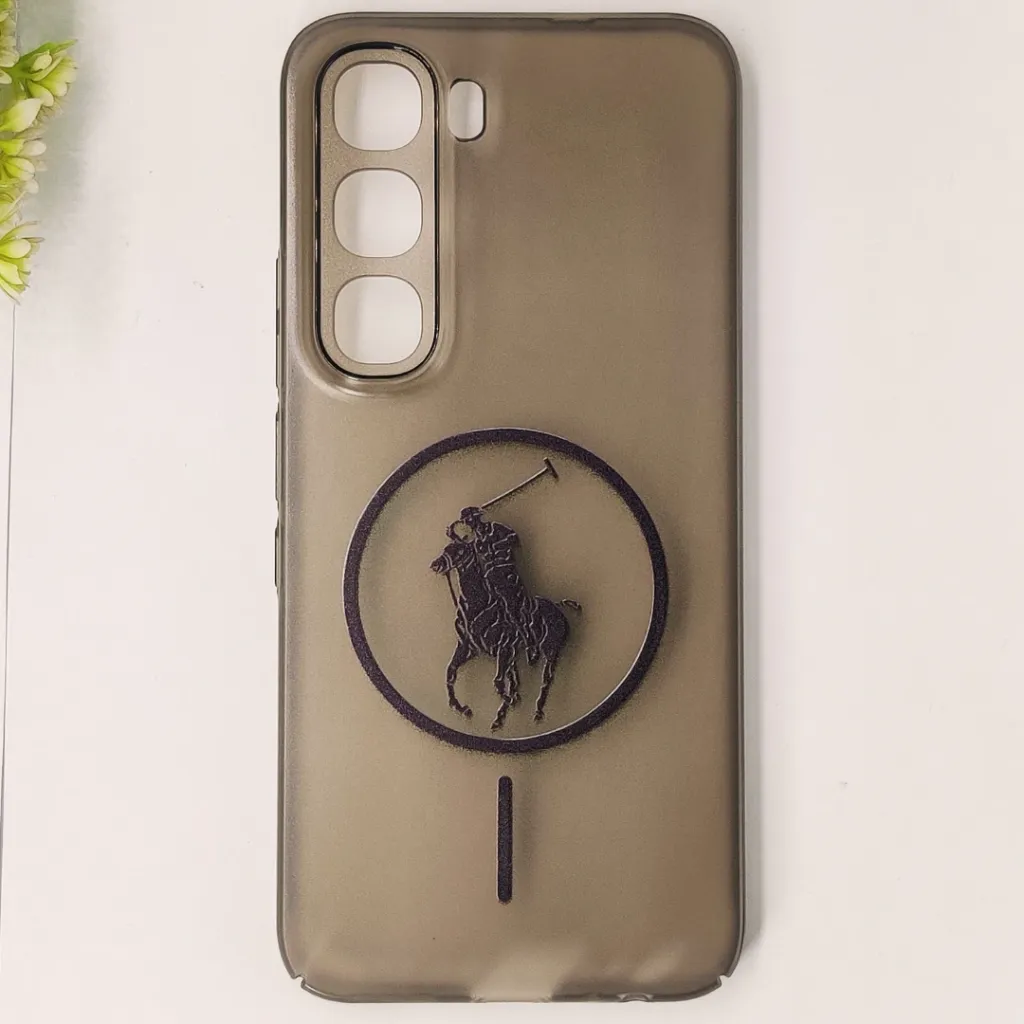 [PO19BIHOT60PR-2-2] Infinix Hot 60 Pro 3D Matte Acrylic Side Cutt With Polo Magsafe Printed Back Case (Black)