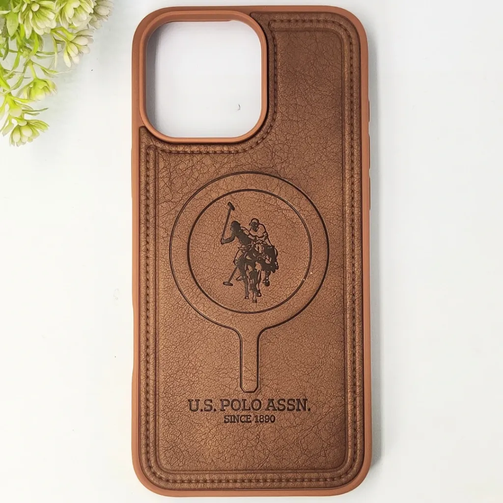 [PO42BIP16PMAX-29-13] iPhone 16 Pro Max Premium 3D Polo Logo Leather With Magsafe Wireless Charging Compatible Back Case (Brown)