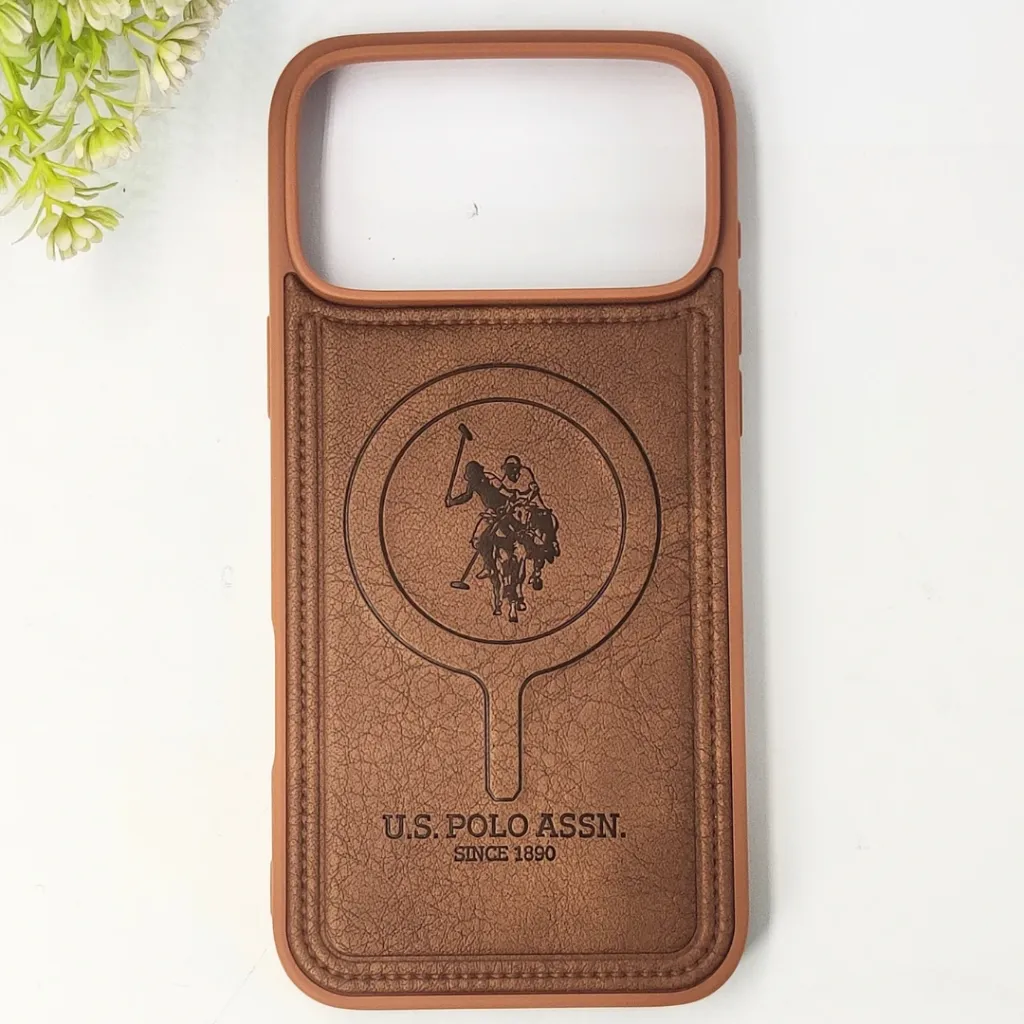 [PO42BIP17PMAX-29-13] iPhone 17 Pro Max Premium 3D Polo Logo Leather With Magsafe Wireless Charging Compatible Back Case (Brown)