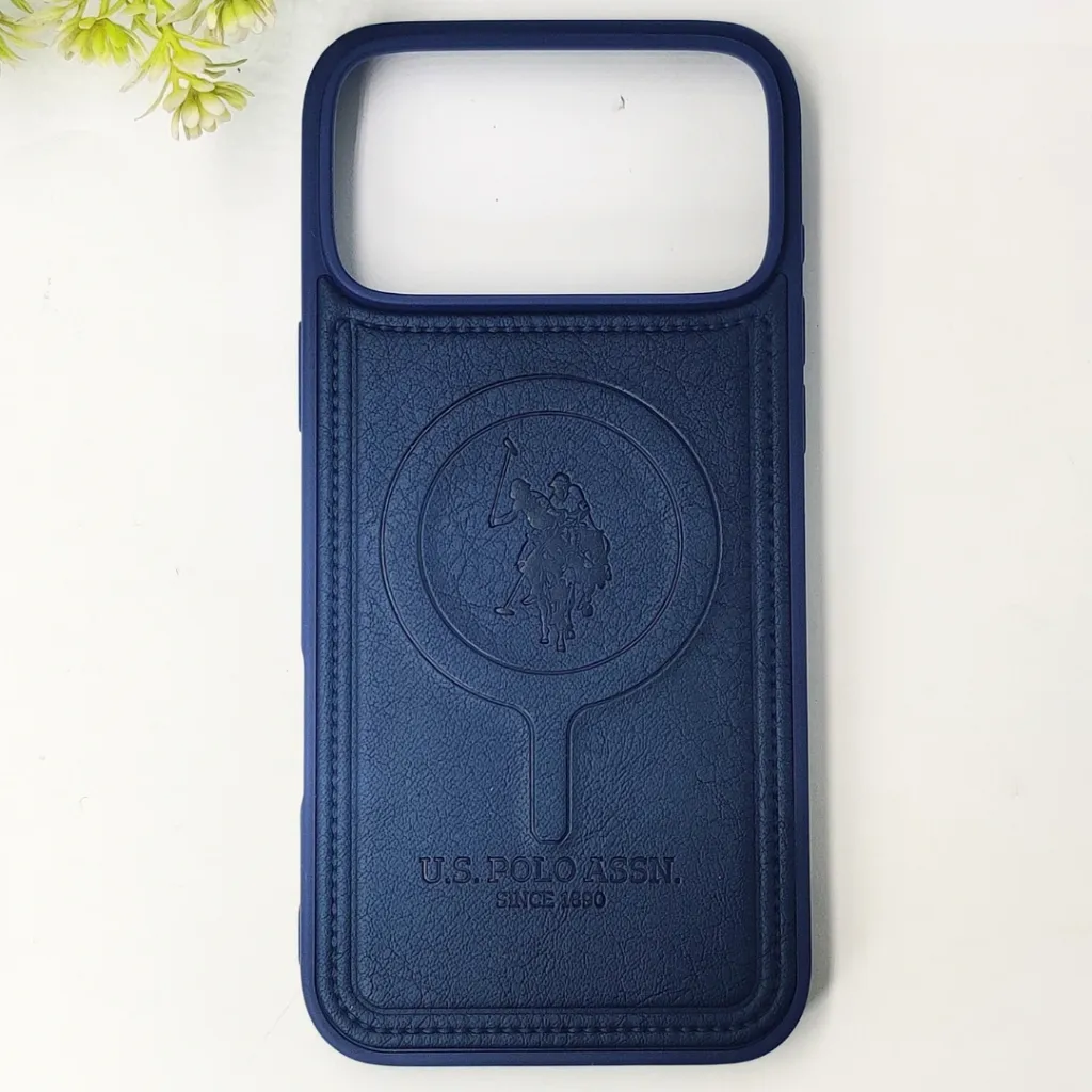 iPhone 17 Pro Max Premium 3D Polo Logo Leather With Magsafe Wireless Charging Compatible Back Case (Navy Blue)