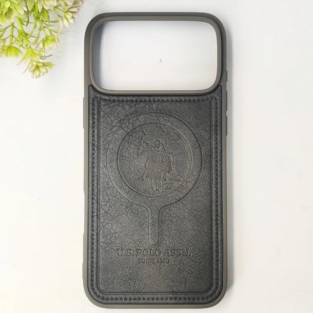 [PO42BIP17PMAX-29-36] iPhone 17 Pro Max Premium 3D Polo Logo Leather With Magsafe Wireless Charging Compatible Back Case (Natural Titanium)