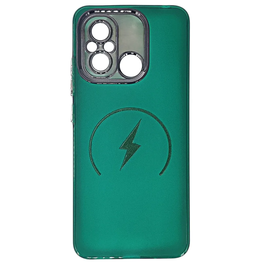 [PO15BMI12C-17-11] Redmi 12C Colour Transparent 3D Magsafe Logo Printed Back Case (Green)