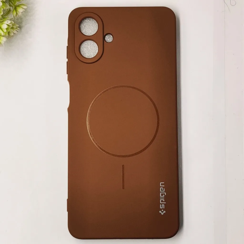 Samsung Galaxy A07 4G Official Spigen Soft Silky With MageSafe Print Logo Back Case (Brown)