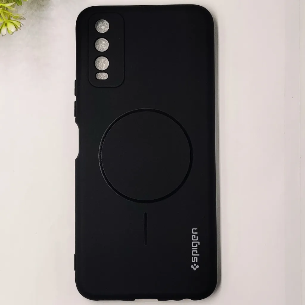 [PO23BVIY20-10-2] Vivo Y20|Y20i|Y20S|Y12S|Y12A Official Spigen Soft Silky With MageSafe Print Logo Back Case (Black)