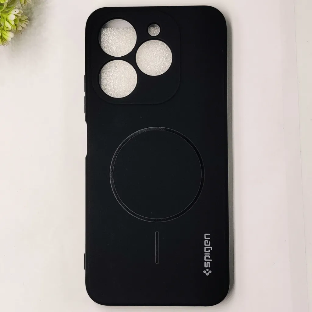 iTel A80 4G Official Spigen Soft Silky With MageSafe Print Logo Back Case (Black)