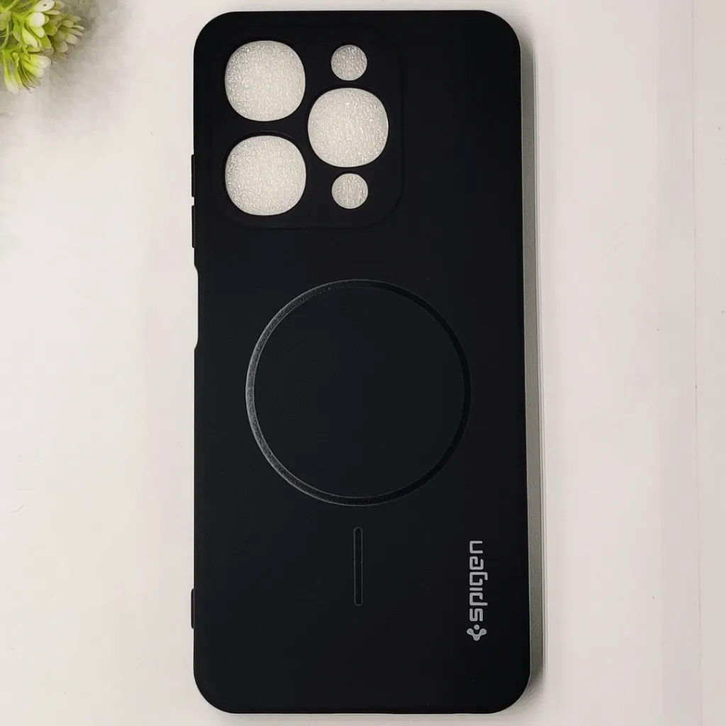 iTel A90 4G Official Spigen Soft Silky With MageSafe Print Logo Back Case (Black)