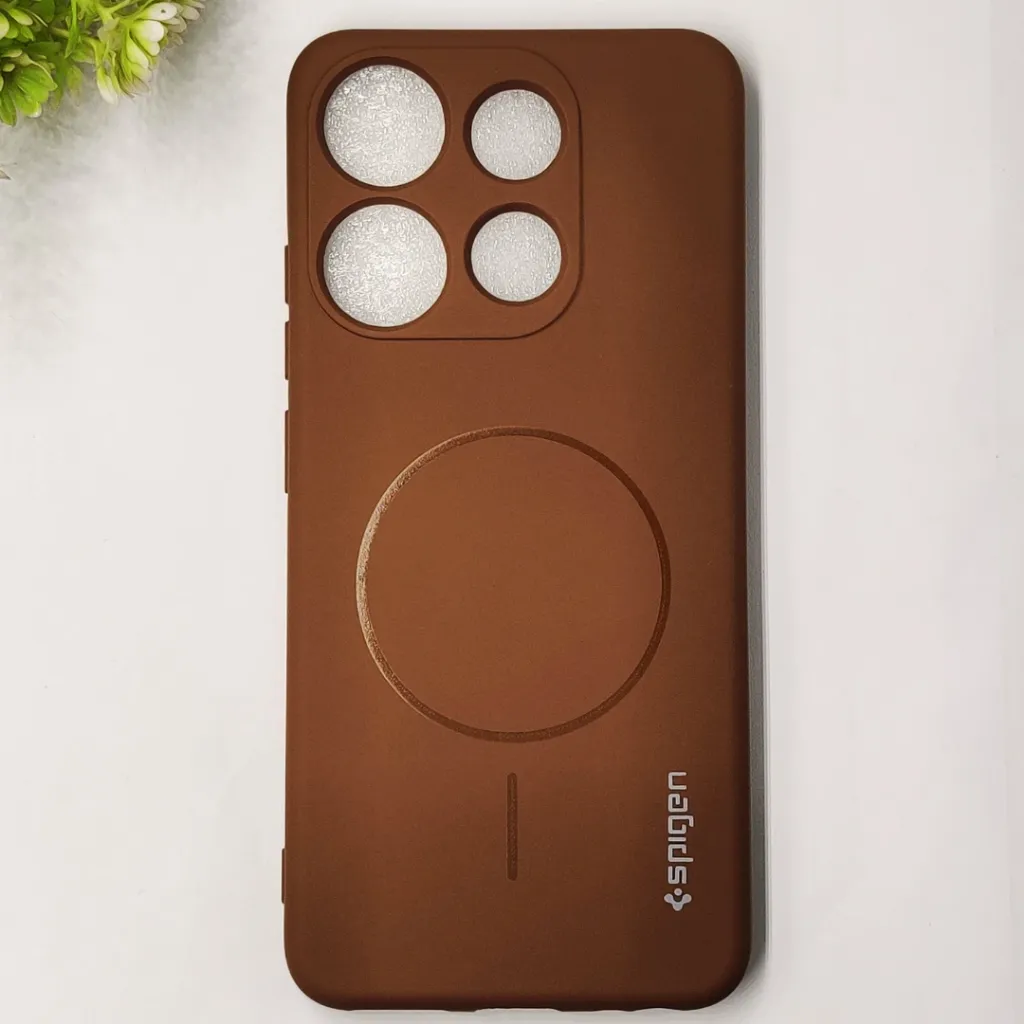 Infinix Smart 7|Tecno Pop 7 Official Spigen Soft Silky With MageSafe Print Logo Back Case (Brown)