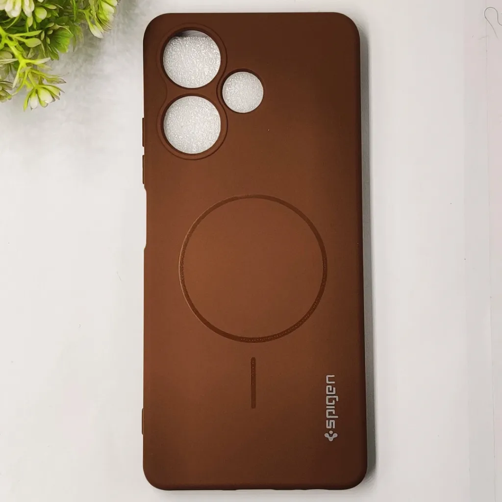 Infinix Hot 30 Official Spigen Soft Silky With MageSafe Print Logo Back Case (Brown)