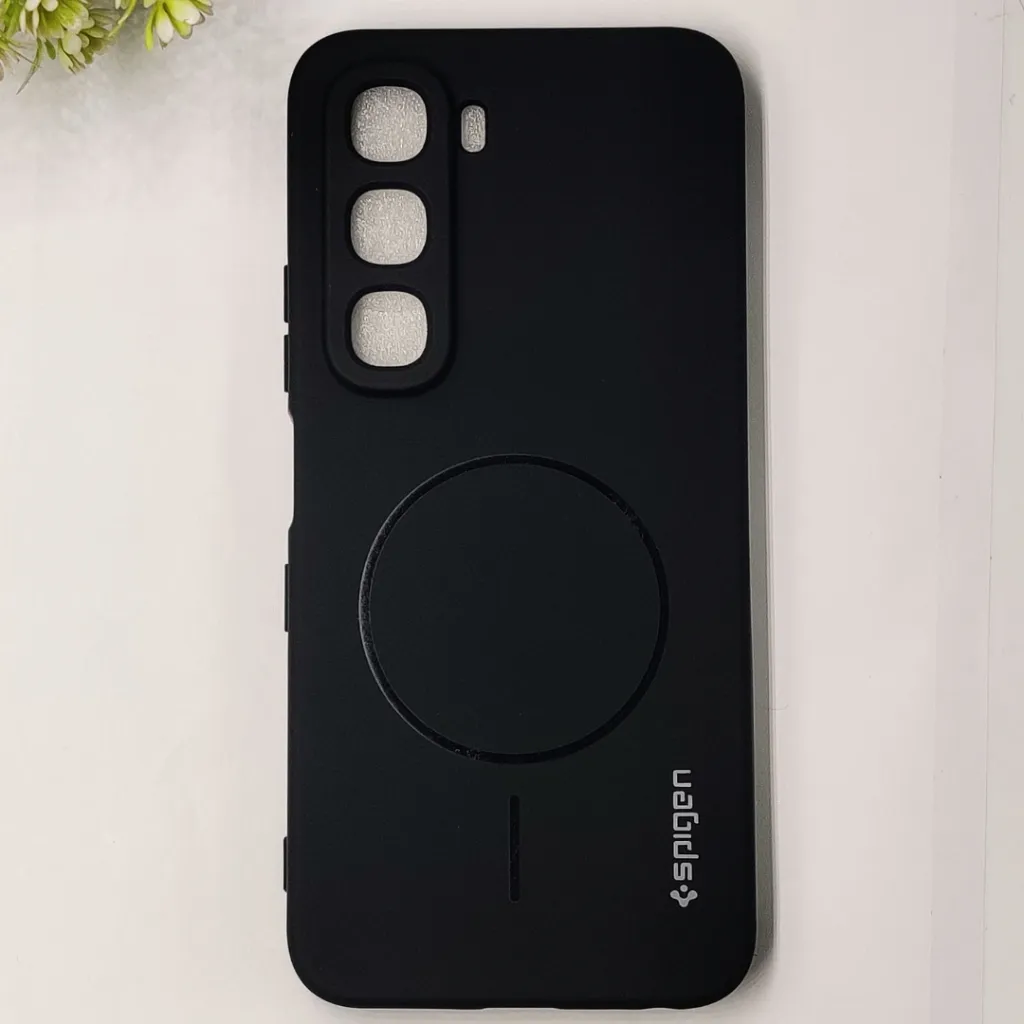 Infinix HOT 60 4G|Hot 60i 4G Official Spigen Soft Silky With MageSafe Print Logo Back Case (Black)