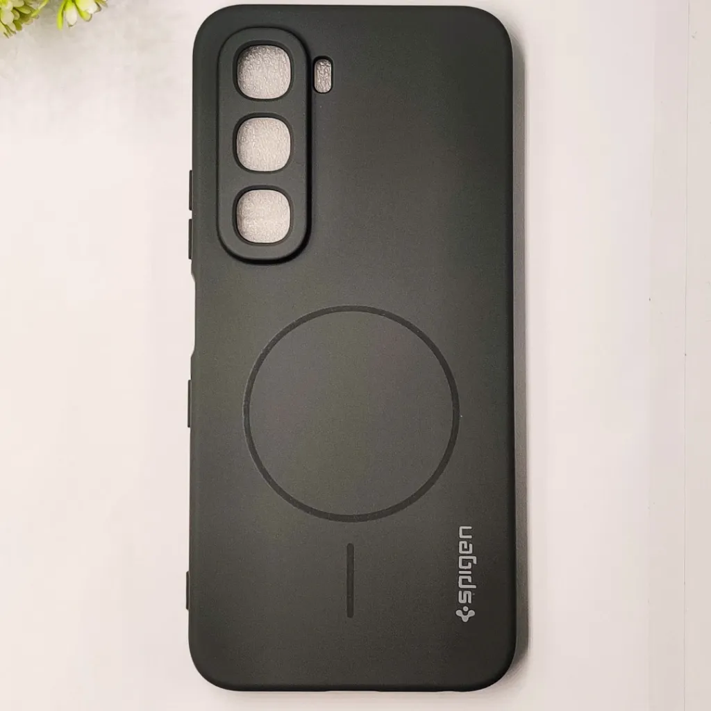 Infinix HOT 60 4G|Hot 60i 4G Official Spigen Soft Silky With MageSafe Print Logo Back Case (Gray)