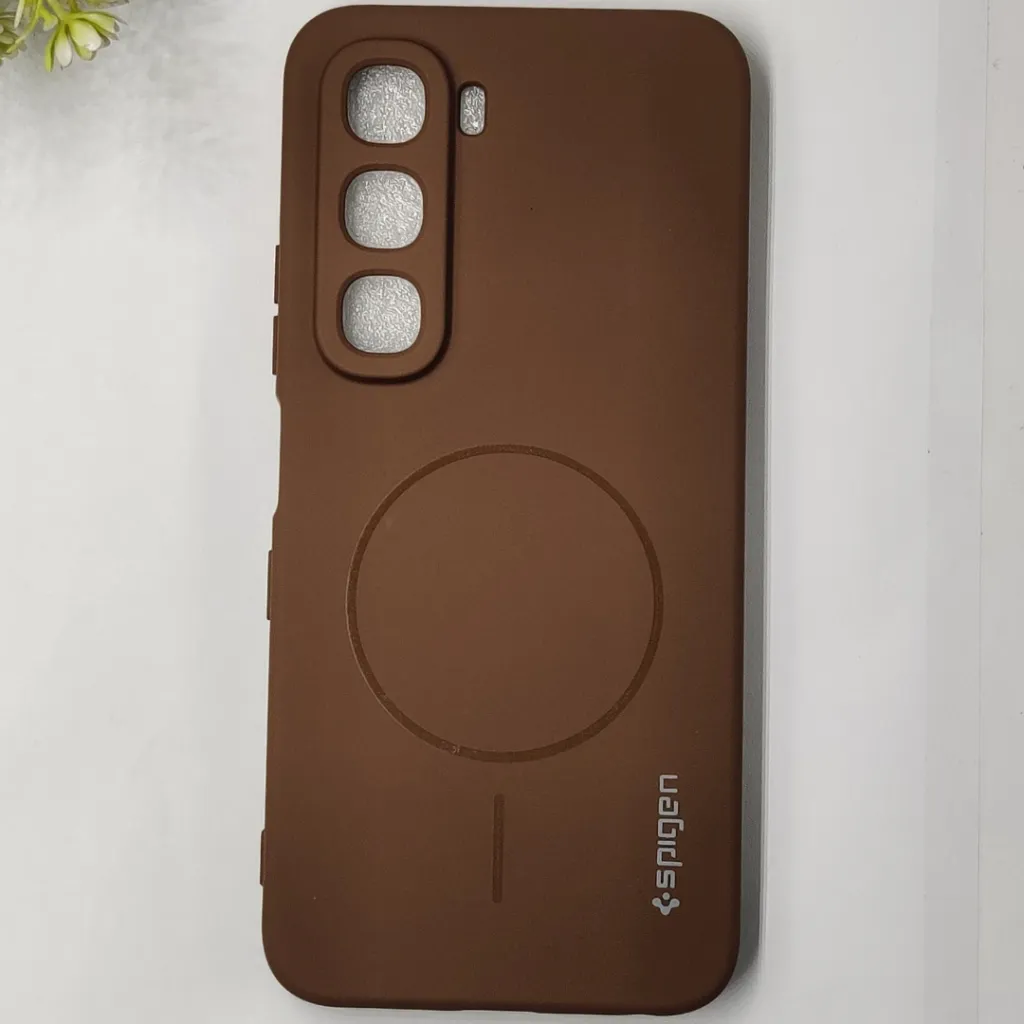Infinix HOT 60 4G|Hot 60i 4G Official Spigen Soft Silky With MageSafe Print Logo Back Case (Brown)