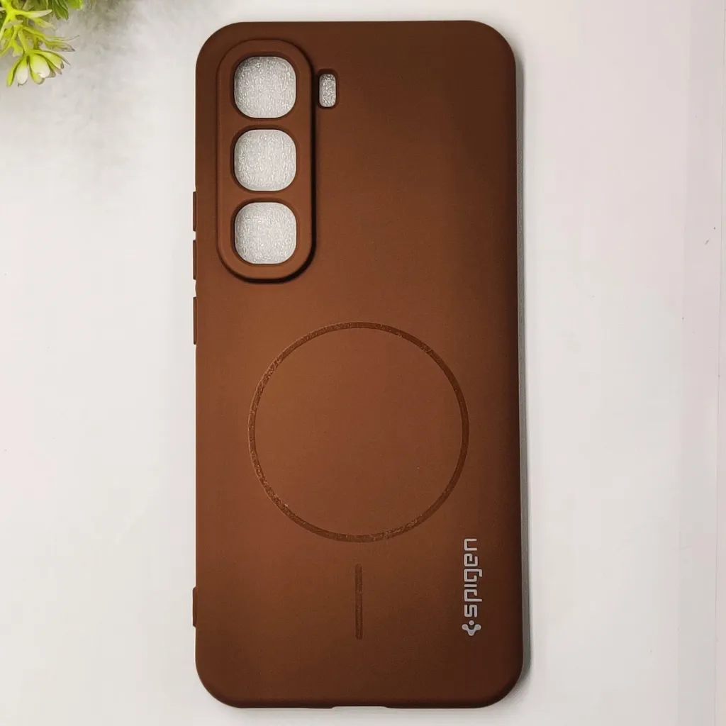 Infinix HOT 60 Pro Plus Official Spigen Soft Silky With MageSafe Print Logo Back Case (Brown)
