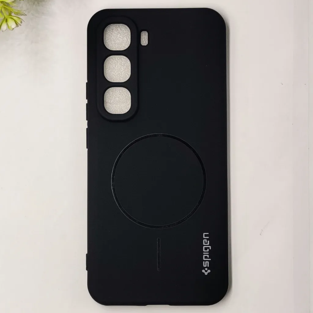 Infinix HOT 60 Pro Plus Official Spigen Soft Silky With MageSafe Print Logo Back Case (Black)