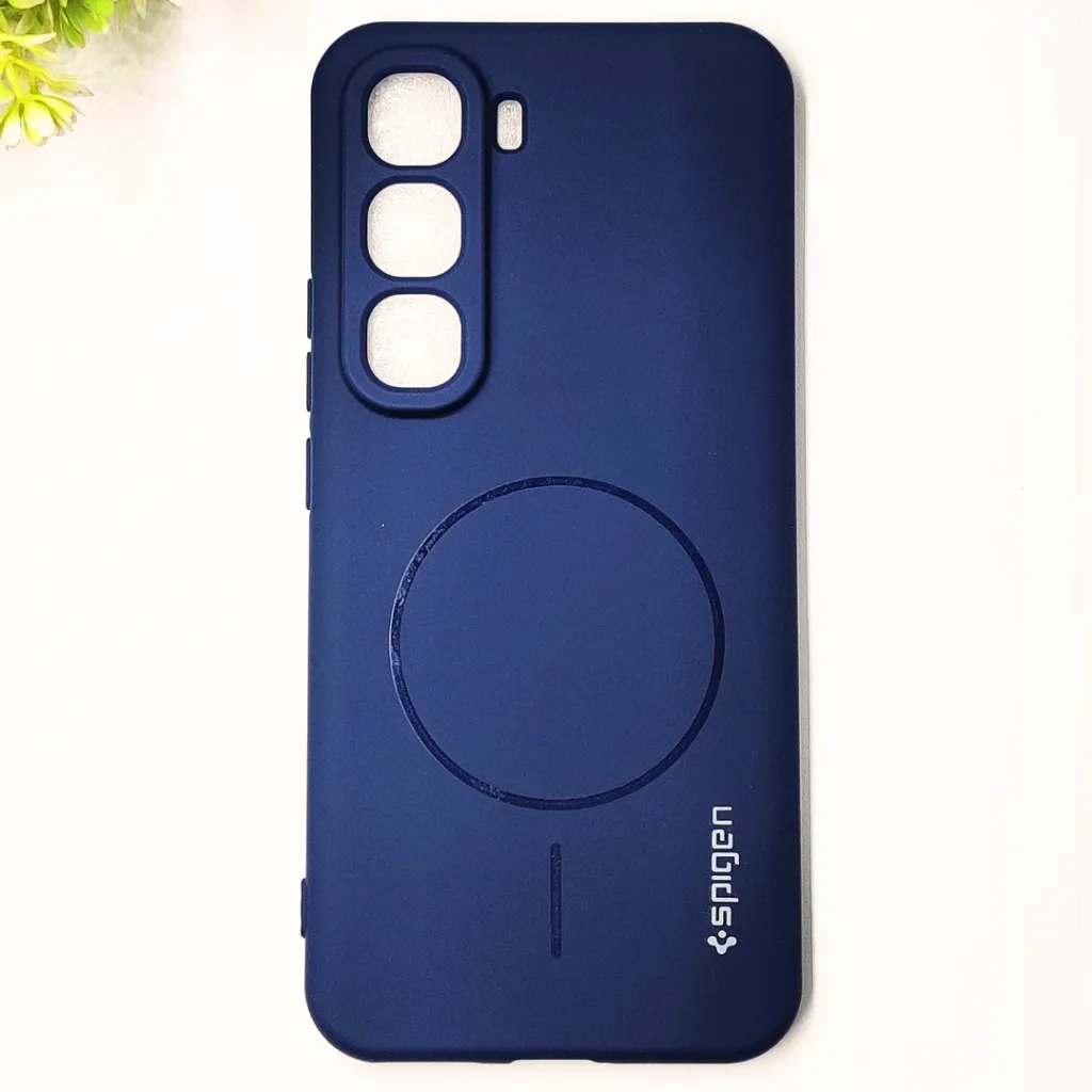 [PO23BIHOT60PRPL-10-17] Infinix HOT 60 Pro Plus Official Spigen Soft Silky With MageSafe Print Logo Back Case (Navy Blue)