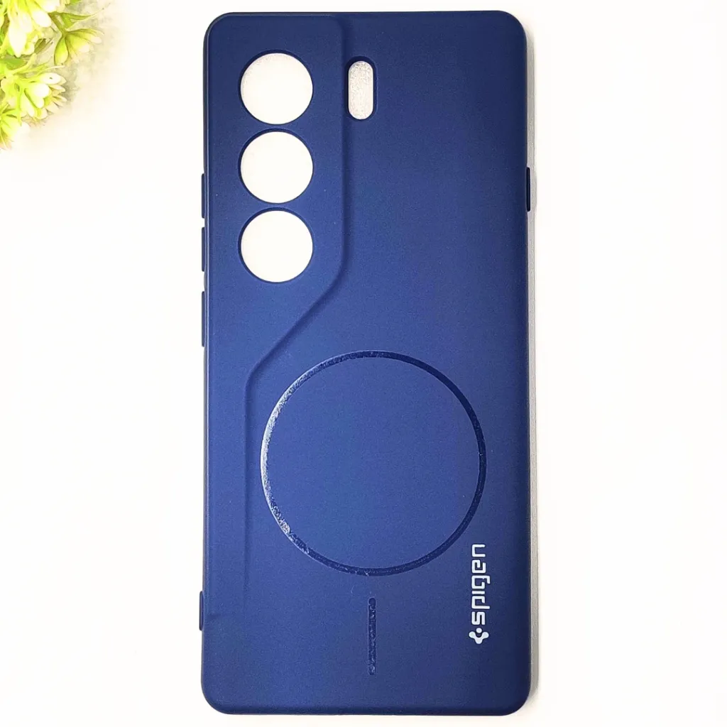 [PO23BTCMN40PR-10-17] Tecno Camon 40 Pro 4G Official Spigen Soft Silky With MageSafe Print Logo Back Case (Navy Blue)