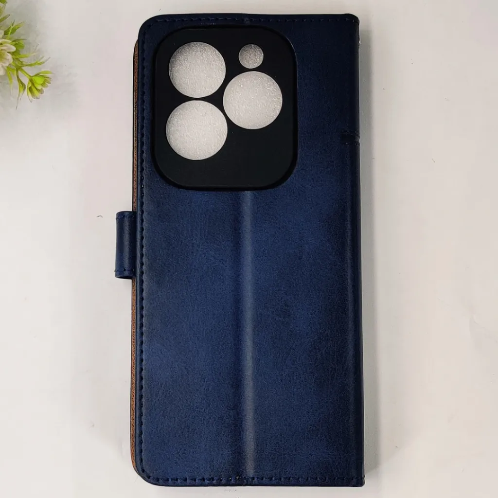 [PO42FBIHOT40PR-4-17] Infinix Hot 40 Pro|Hot 40|Tecno Spark 20 Pro NMT Premium Luxuary Leather Book Case (Navy Blue)