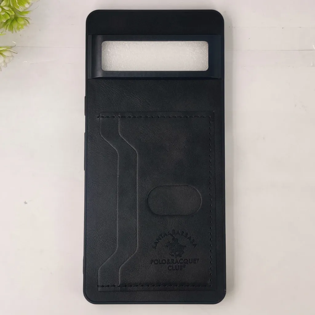 [PO49BGPXL7-2-2] Google Pixel 7 Santa Barbara POLO & RACQUET Club Synthetic Leather With Card Holder Mobile Back Case (Black)