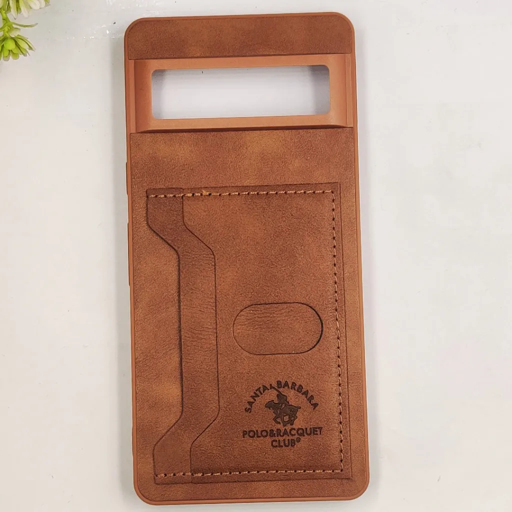 Google Pixel 7 Santa Barbara POLO & RACQUET Club Synthetic Leather With Card Holder Mobile Back Case (Brown)