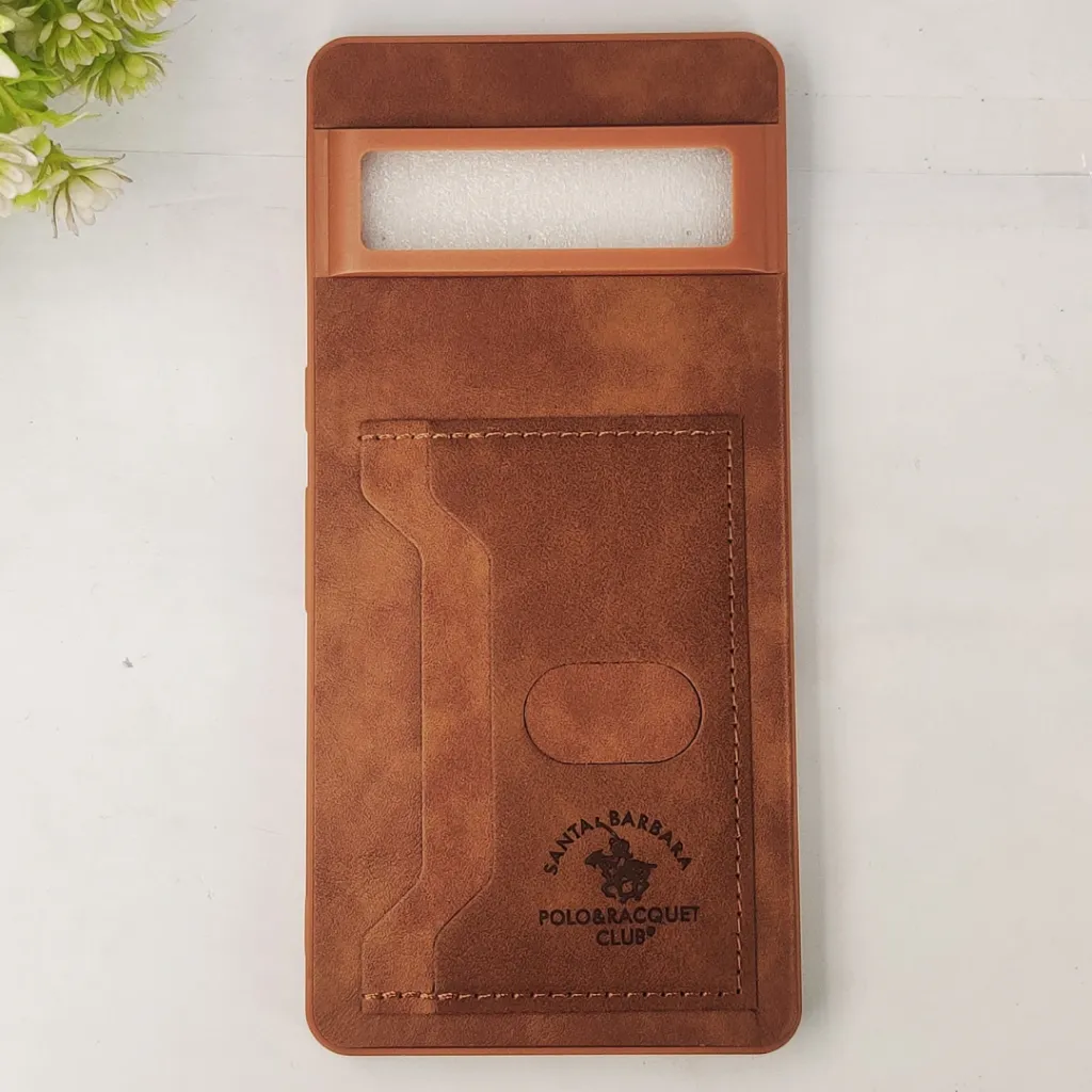 Google Pixel 7 Pro Santa Barbara POLO & RACQUET Club Synthetic Leather With Card Holder Mobile Back Case (Brown)