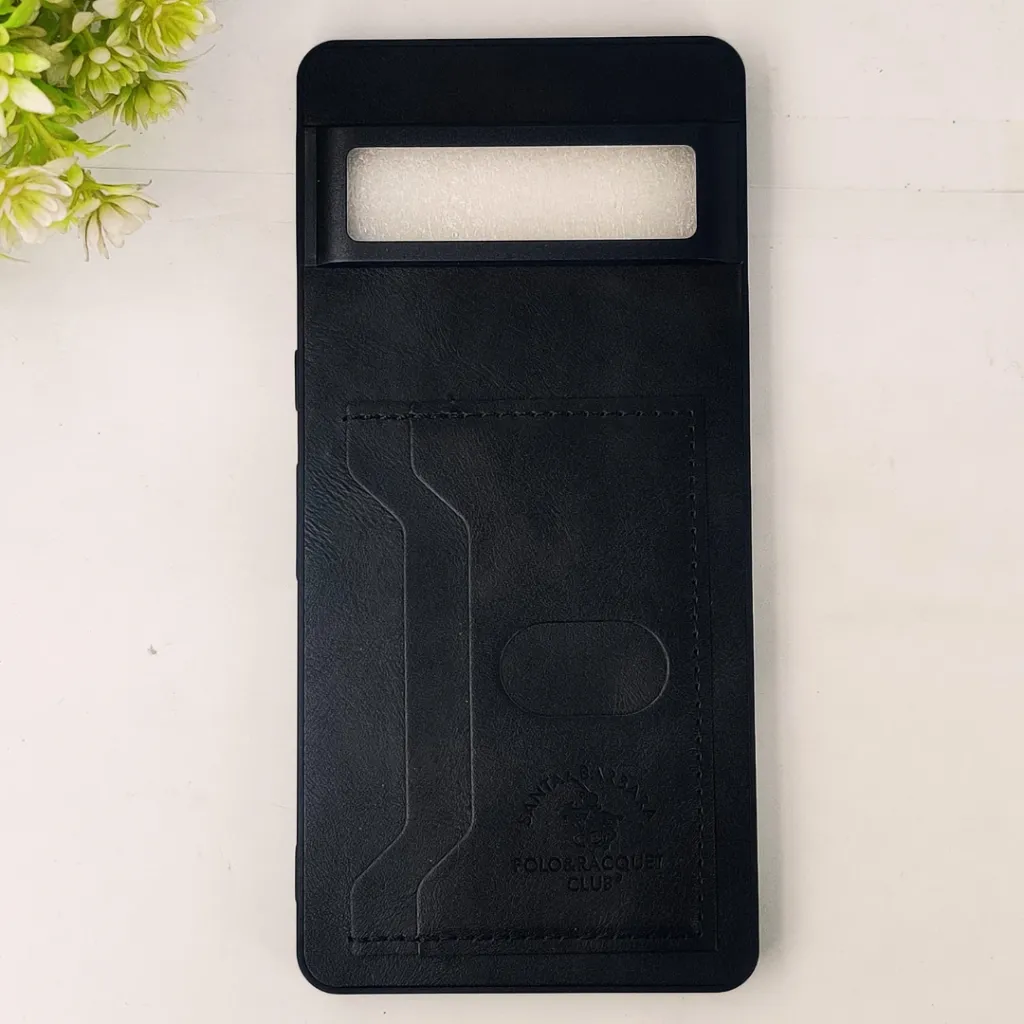 Google Pixel 7 Pro Santa Barbara POLO & RACQUET Club Synthetic Leather With Card Holder Mobile Back Case (Black)