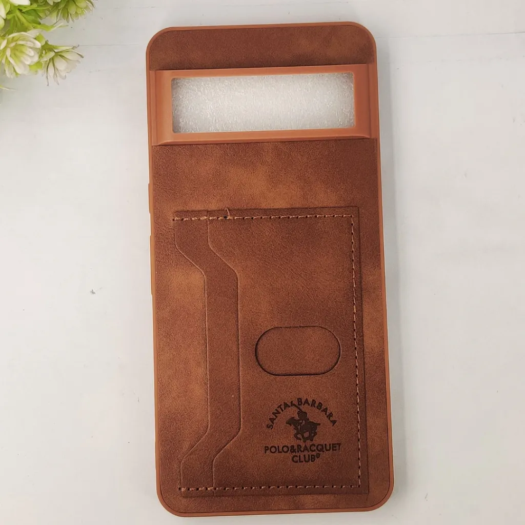 [PO49BGPXL8PR-2-13] Google Pixel 8 Pro Santa Barbara POLO & RACQUET Club Synthetic Leather With Card Holder Mobile Back Case (Brown)