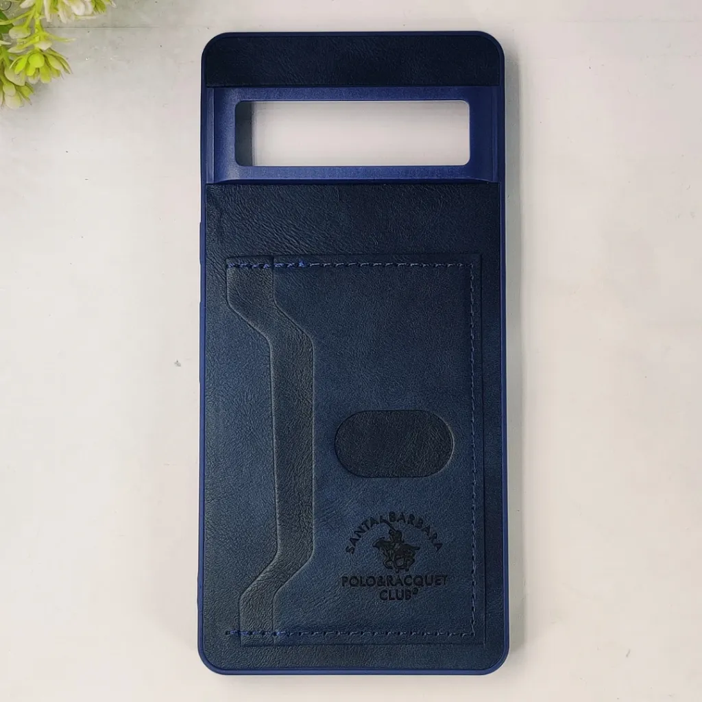 [PO49BGPXL8PR-2-17] Google Pixel 8 Pro Santa Barbara POLO & RACQUET Club Synthetic Leather With Card Holder Mobile Back Case (Navy Blue)