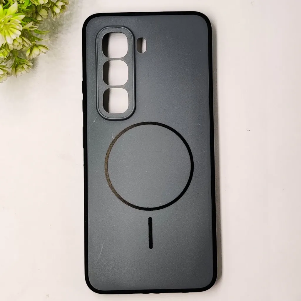 Infinix Hot 50 Pro Classic AG Fluid Skin Silicone Magsafe Logo Back Case (Gray)