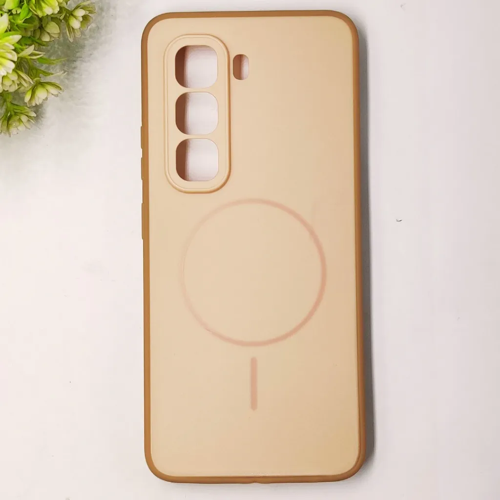 Infinix Hot 50 Pro Classic AG Fluid Skin Silicone Magsafe Logo Back Case (Peach)
