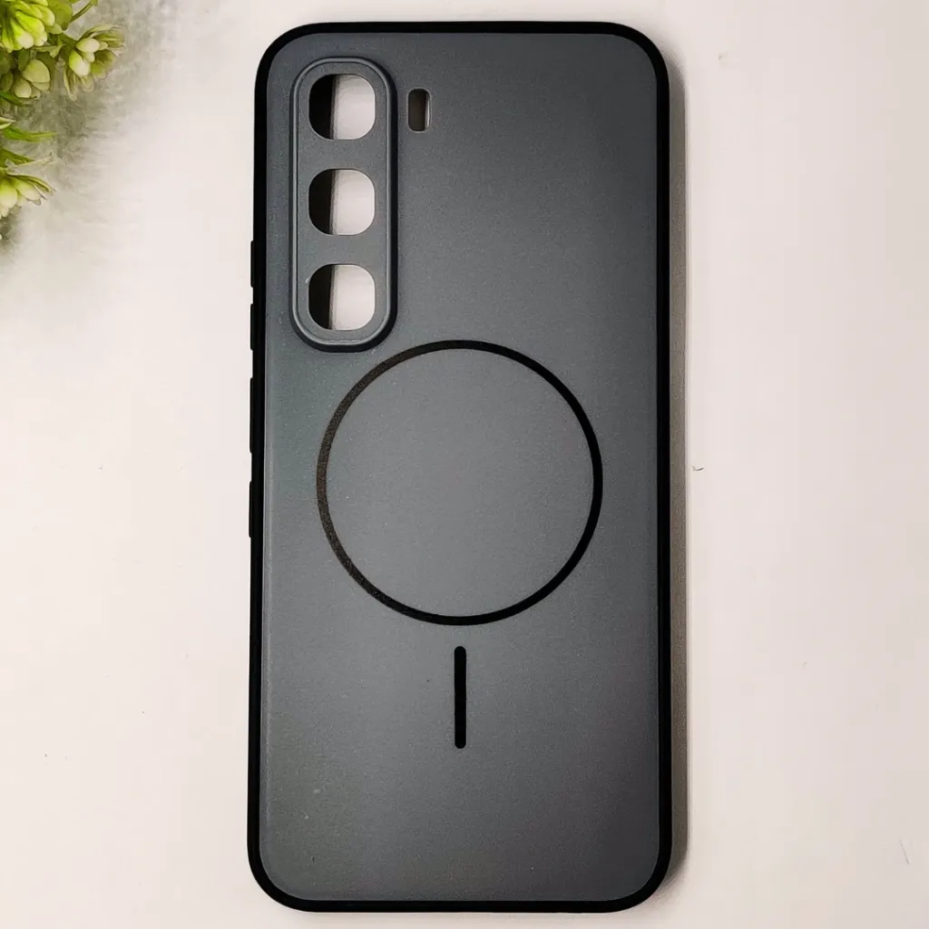 Infinix Hot 60 Pro 4G Classic AG Fluid Skin Silicone Magsafe Logo Back Case (Gray)