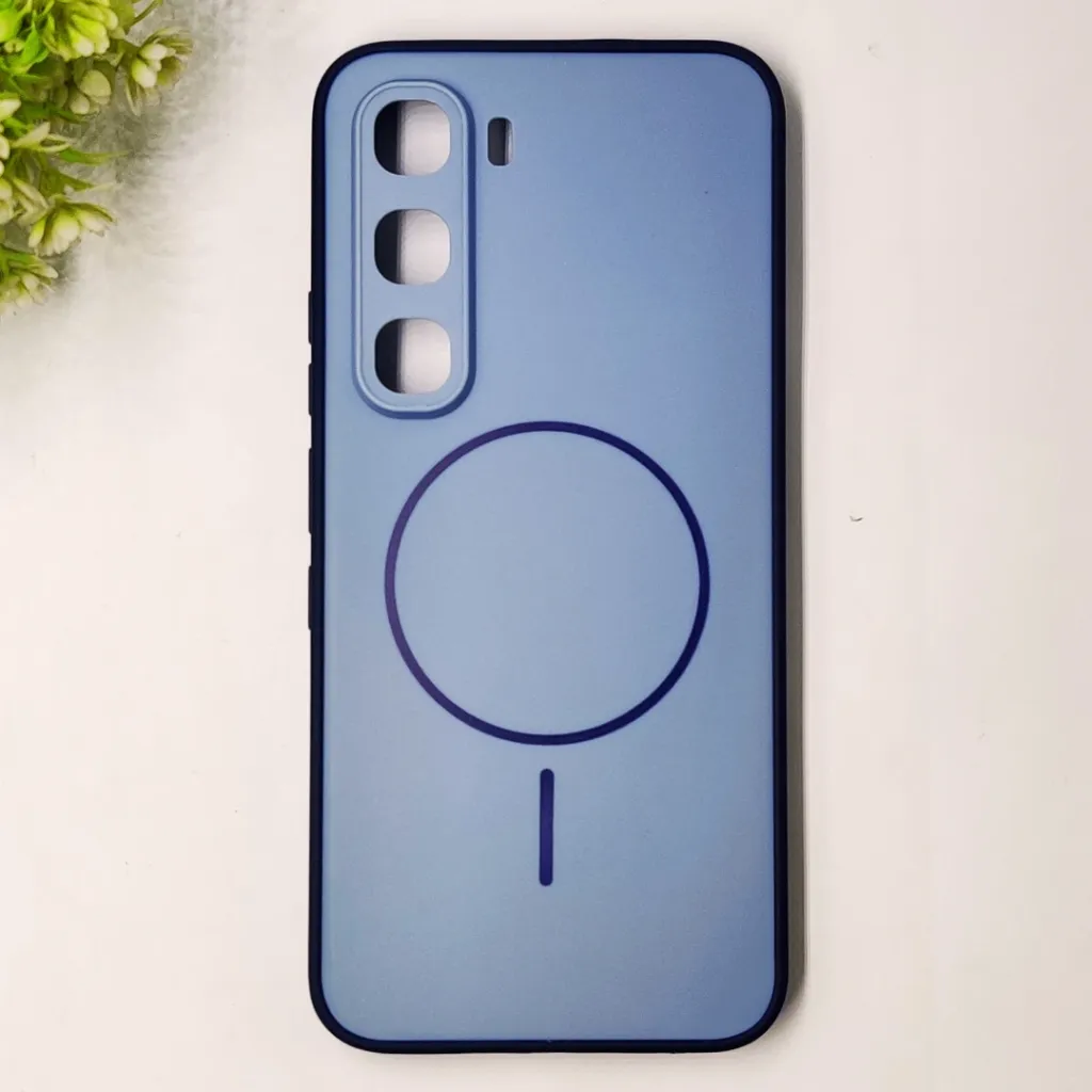 Infinix Hot 60 Pro 4G Classic AG Fluid Skin Silicone Magsafe Logo Back Case (Blue Gray)