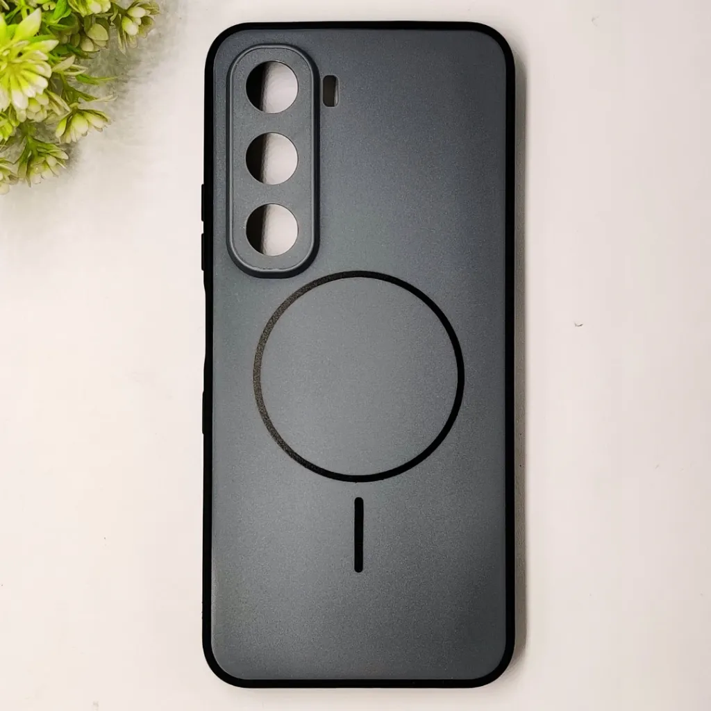 Infinix Hot 60 4G|Hot 60i 4G Classic AG Fluid Skin Silicone Magsafe Logo Back Case (Gray)