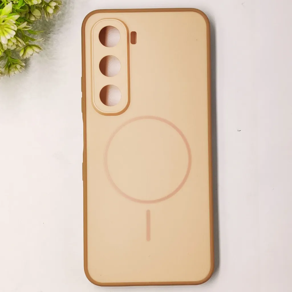 Infinix Hot 60 4G|Hot 60i 4G Classic AG Fluid Skin Silicone Magsafe Logo Back Case (Peach)