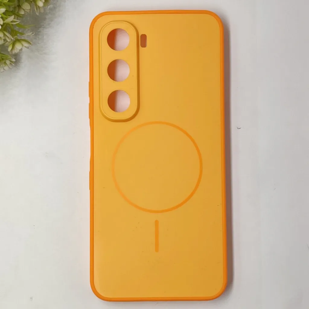 Infinix Hot 60 4G|Hot 60i 4G Classic AG Fluid Skin Silicone Magsafe Logo Back Case (Cosmic Orange)
