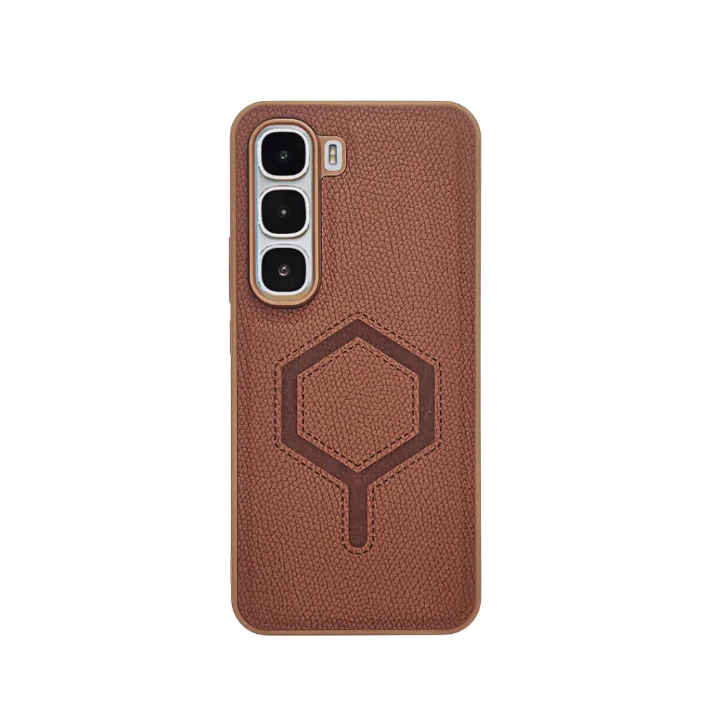 [PO12BIHOT60PRPL-1-13] Infinix Hot 60 Pro Plus MagSafe Logo Leather texture Mobile Back Case (Brown)