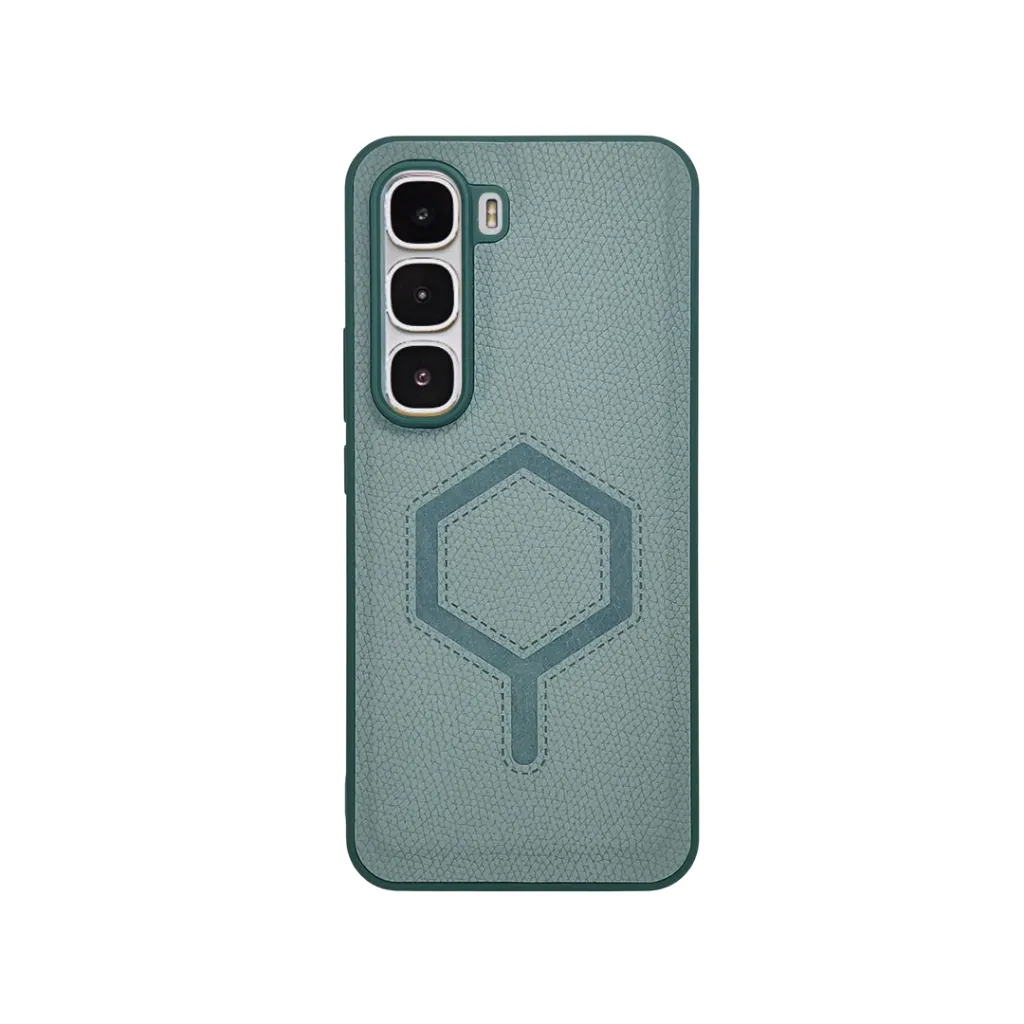 [PO12BIHOT60PRPL-1-11] Infinix Hot 60 Pro Plus MagSafe Logo Leather texture Mobile Back Case (Green)