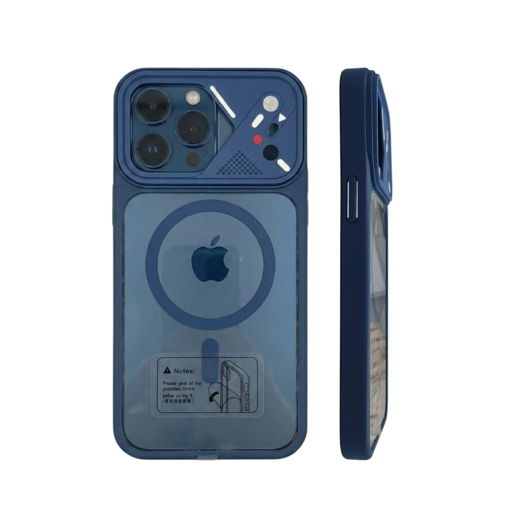 [PO10BIP14PMAX-7-17] iPhone 14 Pro Max (Upgrade to 17 Series) The prominent circular ring on the back indicates built-in magnets for MagSafe charging and accessory compatibility Back Case (Navy Blue)